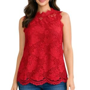 Mossimo Womens Red Floral Eyelash Lace Sleeveless High Neck Shell Top Size S